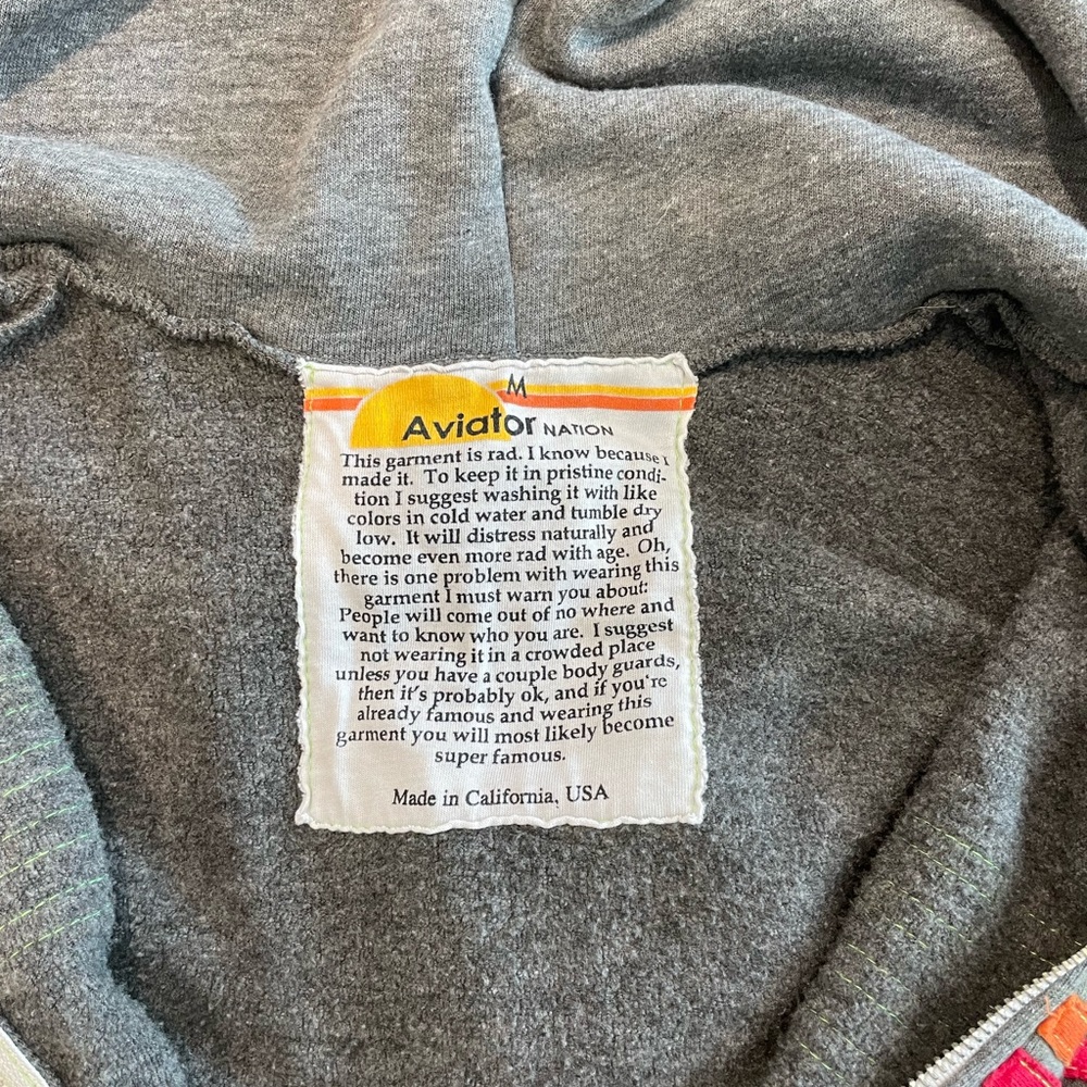 Aviator Nation Gray Zip Hoodie with Multicolor Stripe Accents - Picture 4 of 5